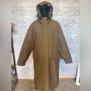 Lands End Therma Check Long Parka Brown Insulated Puff Coat Womens Large 14-16